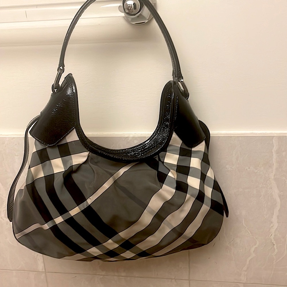 Authentic Burberry Nylon Smoke Check Shoulder Bag